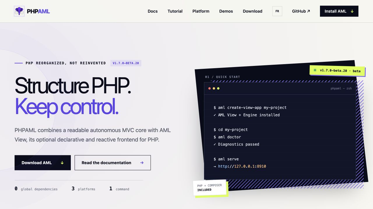 PHPAML website preview